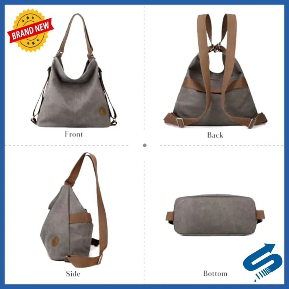 Canvas Backpack Tote Convertible Shoulder Bag Large Capacity Casual Daypack